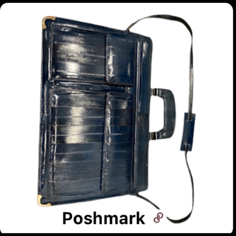 Vintage blue portfolio satchel laptop bag - Picture 3 of 6